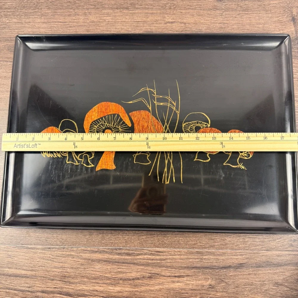 Couroc of Monterey Mushroom Inlaid Serving Tray Black Mid Century MCM